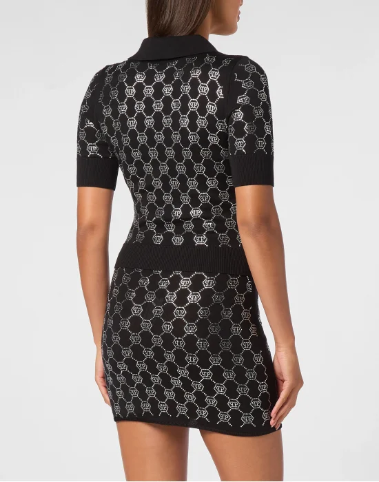 Knitted Strass Polo-Neck SS Monogram