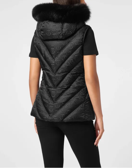 Puffer Gilet Fox Hood Monogram