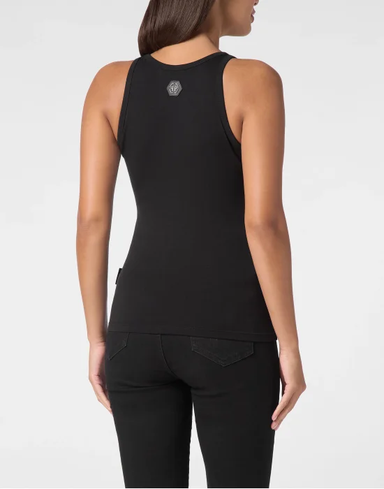 Ribbed Tank Top Skull strass