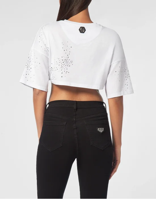 Strass Cropped T-shirt Round Neck SS