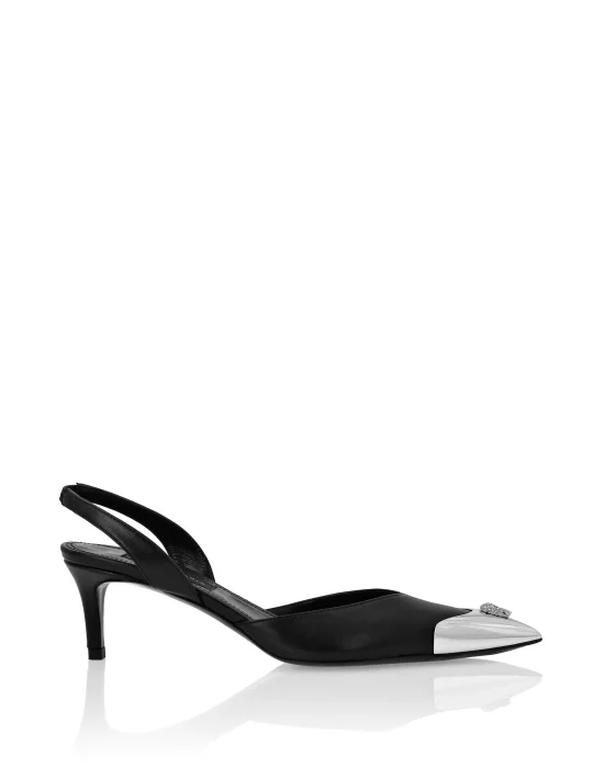 Nappa Leather Slingback Low Heels Shoes Skull strass