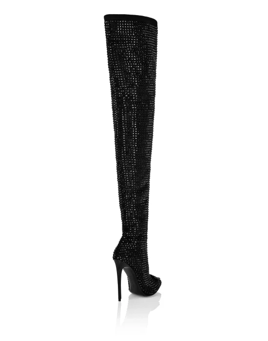 Suede Strass Boots Hi-Heels Overknees Gothic Plein