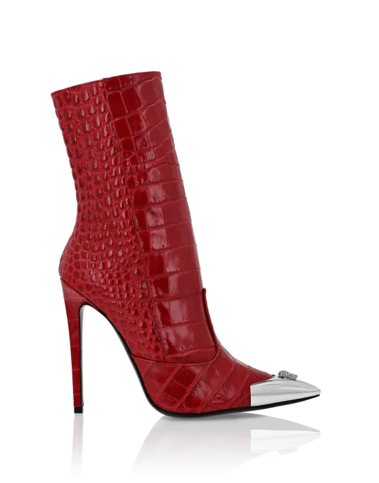 Croco Boots Mid Heels High Skull