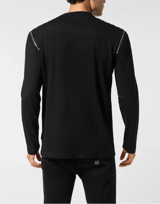 Round Neck T-Shirt Long Sleeve With Zippers On Sleeves