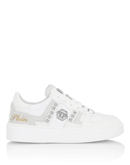 Mix Materials Low-Top Sneakers with Studs