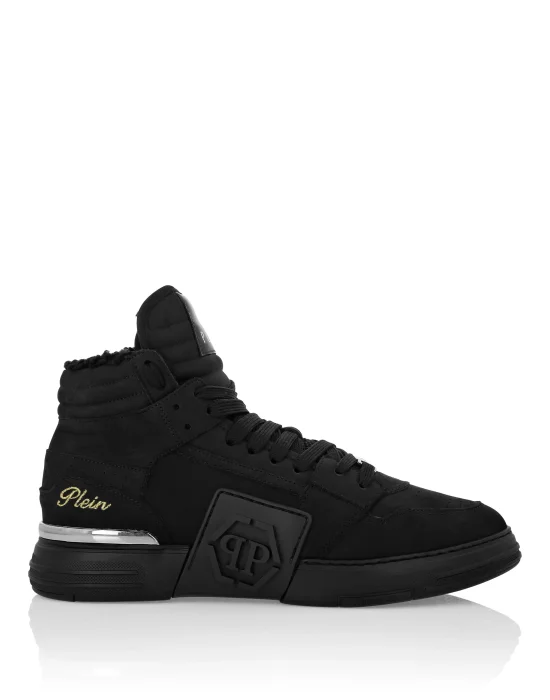 Suede & Shearling Mid Top Sneakers Phantom Kick$