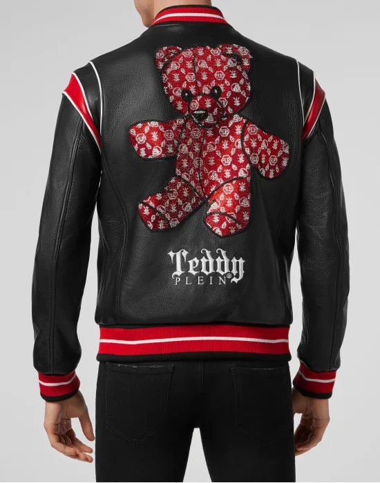 Leather Bomber crystal Teddy Bear
