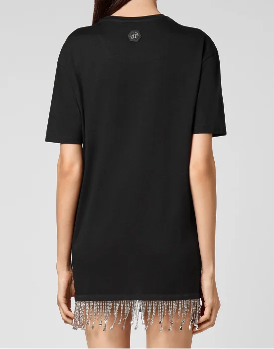 Leisurewear T-shirt Dress Crystal Fringe Embroidered Signature