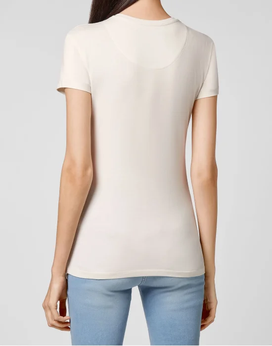 Satin T-shirt Round Neck SS Embroidery Signature