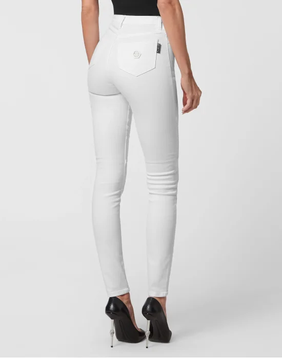 Denim Trousers High Waist Biker
