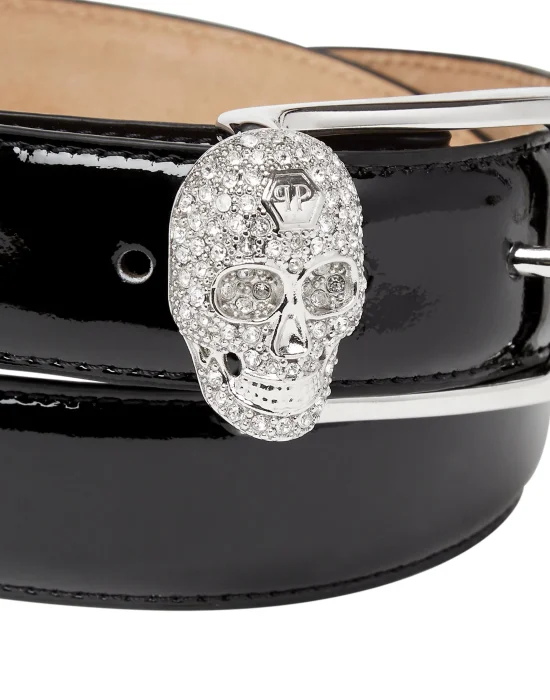 Patent Leather Belt Crystal Skull