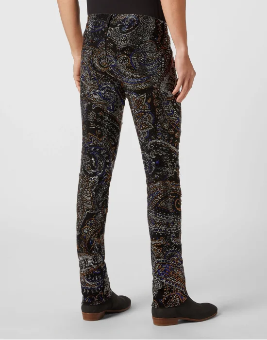 Denim Trousers Super Straight Cut Fit Paisley Stones