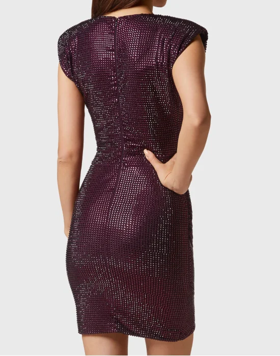 Shoulder Padded Mini Dress Crystal