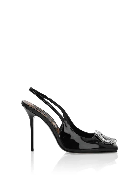 Patent Leather Decollete Hi-Heels Crystal Hexagon