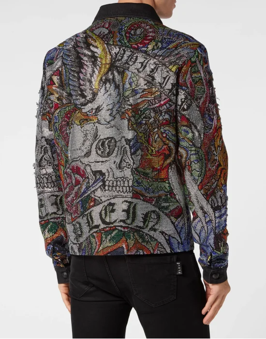Denim Jacket with Crystals Tattoo