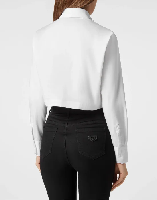 Popeline Regular Collar Strass Shirt
