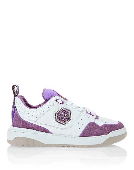 Mix Leather Lo-Top Sneakers Crystal