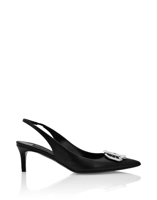 Nappa Leather Low Plein Heels Slingback Gothic Plein