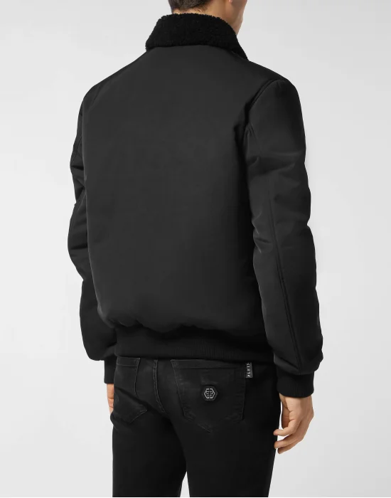 Nylon Aviator Jacket with Shearling Collar