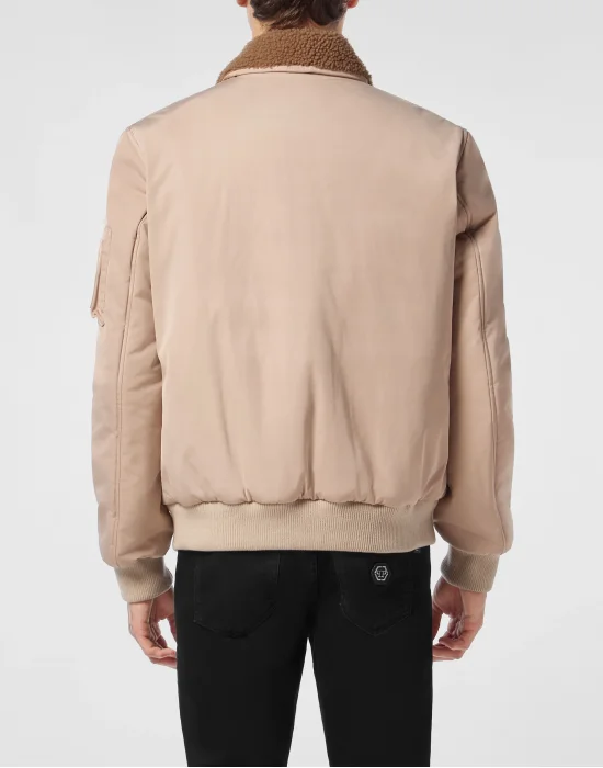 Nylon Aviator Jacket with Shearling Collar