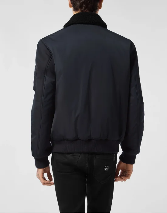 Nylon Aviator Jacket with Shearling Collar