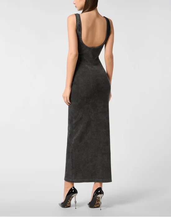 Rib Long Tank Dress Stones Wash Hexagon