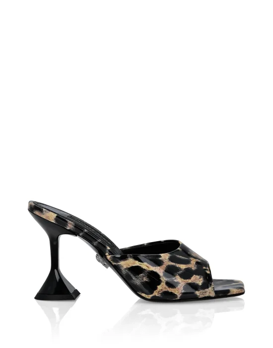 Patent Leather Sandals Mid Heels Leopard