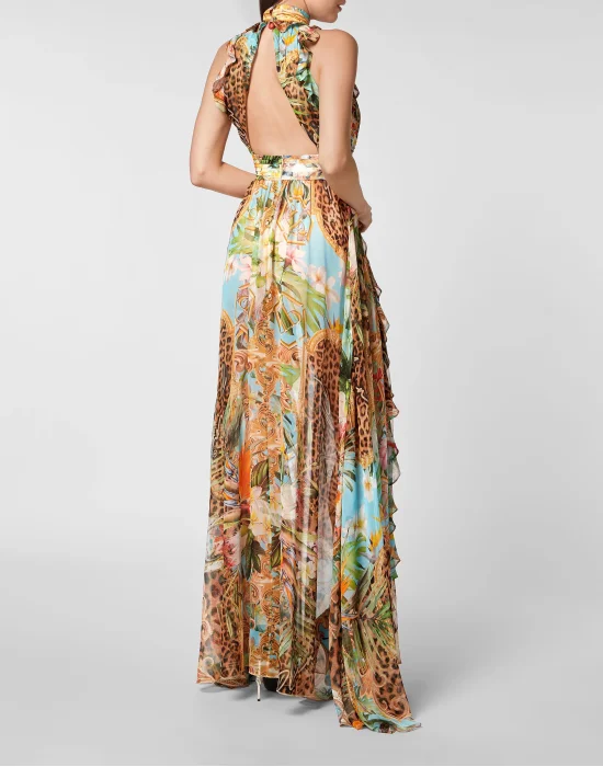 Georgette Long Dress Baroque Flowers