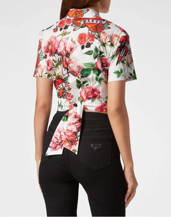 Cropped Shirt With Tie Detail Love