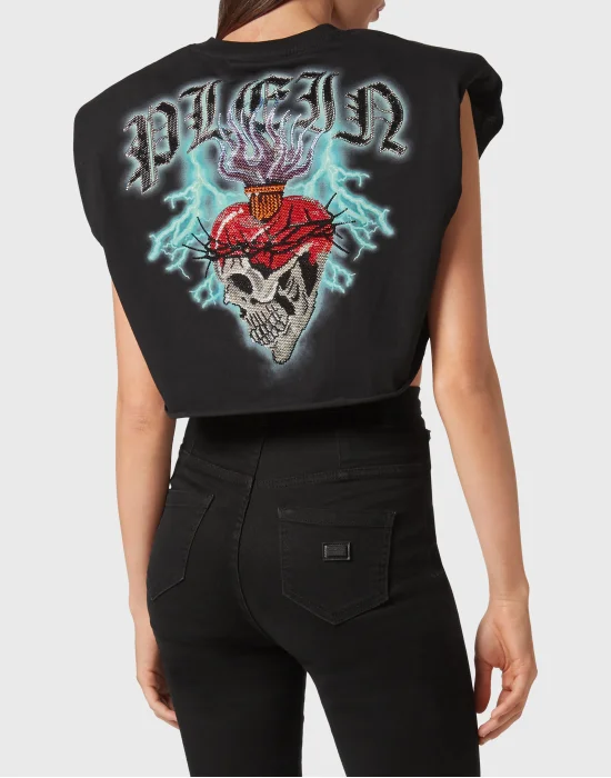 Shoulder Pads Cropped Top Love Tattoo
