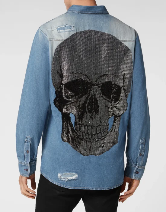 Denim Shirt Crystal Skull