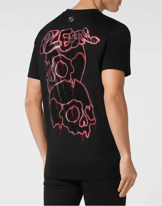 T-shirt Round Neck SS with crystals Dripping Skull