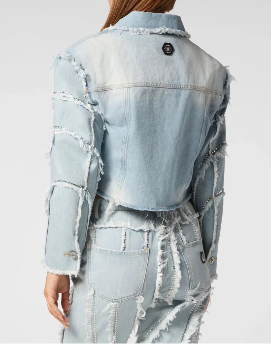 Cropped Oversize Padded Shoulder Denim Jacket