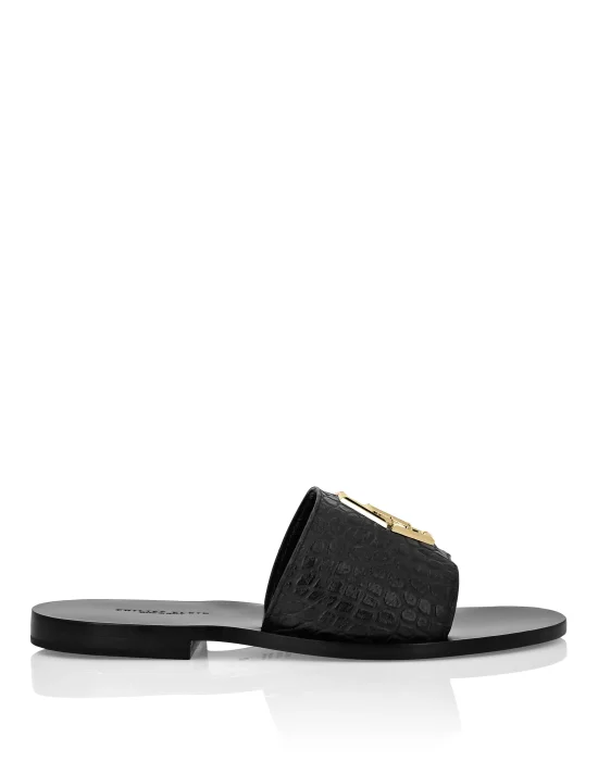 Flat Crocco Printed Sandals