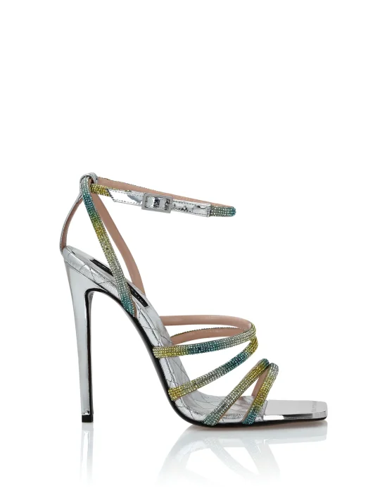 Mirror Leather Sandals Hi-Heels Crystal