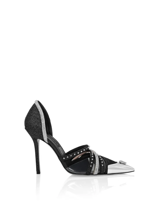 Glitter & Suede Decollete Pumps