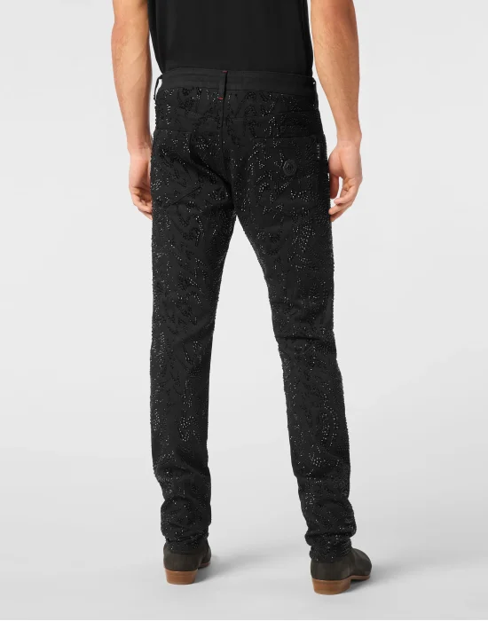 Denim Trousers Super Straight Cut Tribal Strass