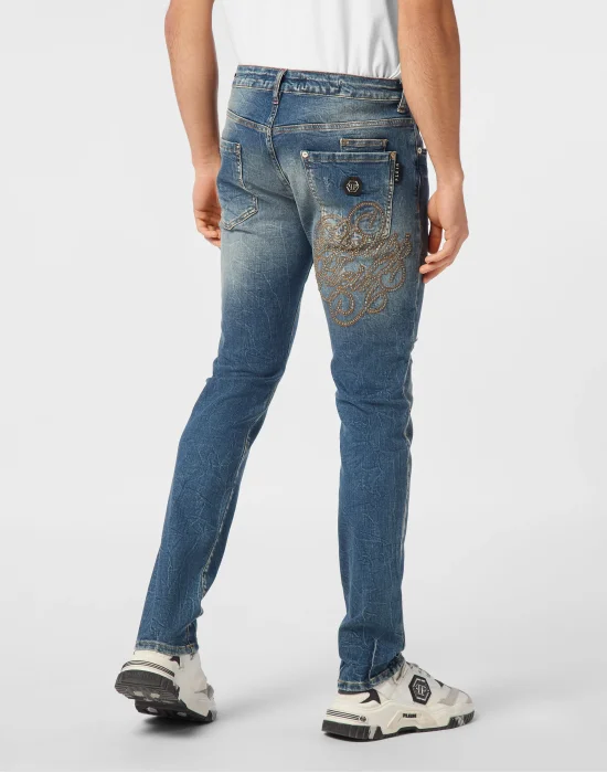 Denim Trousers Super Straight Cut Studs
