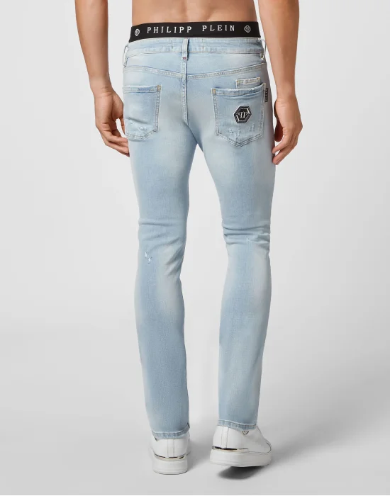 Denim Trousers Straight Cut Destroyed