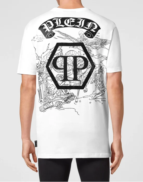 T-shirt Round Neck SS Embroidery Gothic Plein with Crystals