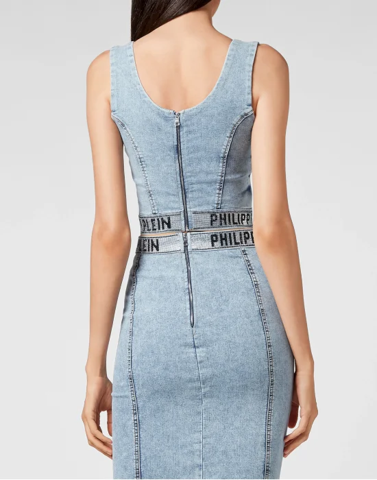 Denim Super Stretch Top Gothic Plein with Crystals