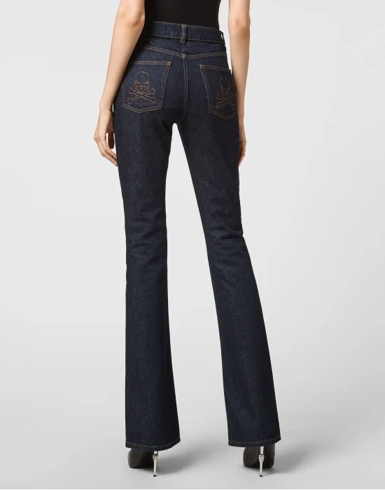 Denim High wasted flare Skull