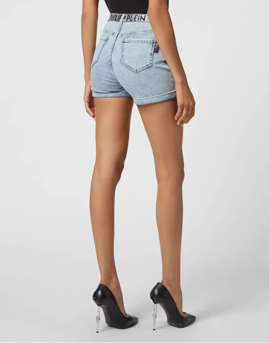 Denim Hot Pants Stones Philipp Plein TM with Crystals