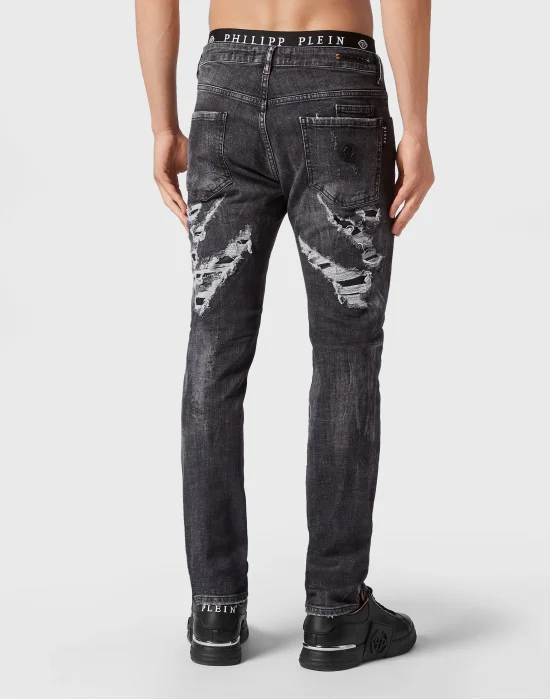 Denim Trousers Super Straight Cut Destroyed