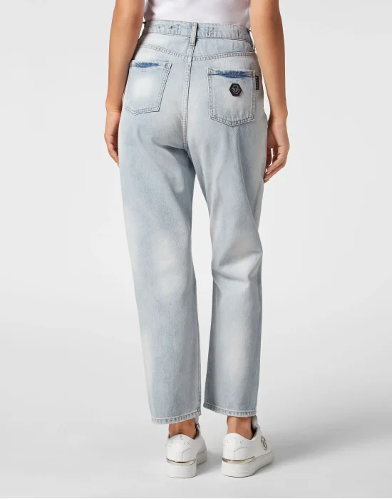Denim Trousers Loose Fit Heart Patch
