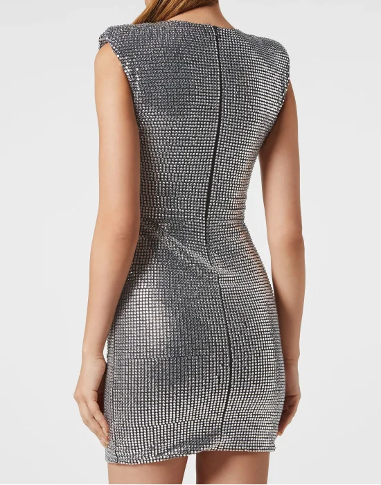 Padded Shoulder Mini Dress Fluo Strass