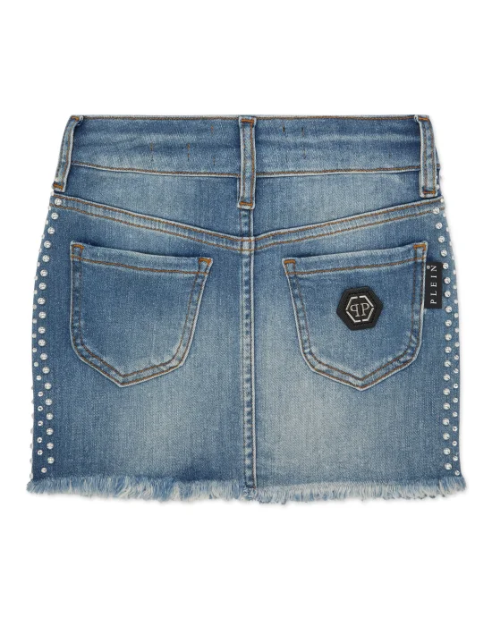 Denim Mini Skirt Rib Strass