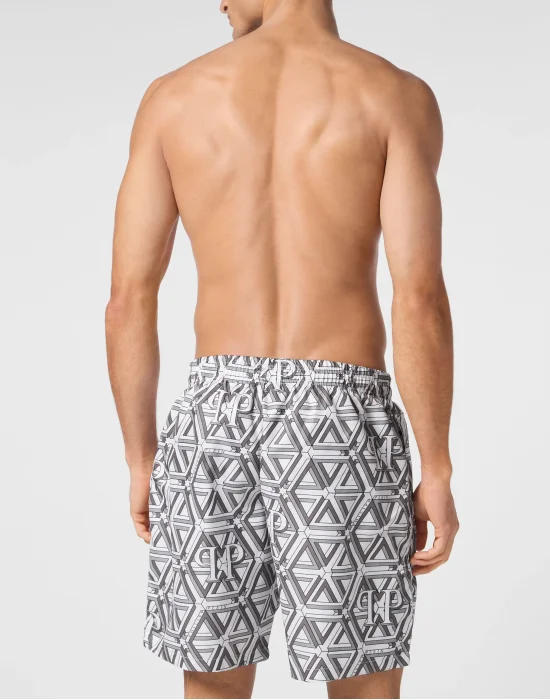 Jogging Printed Shorts with Hexagon Monogram