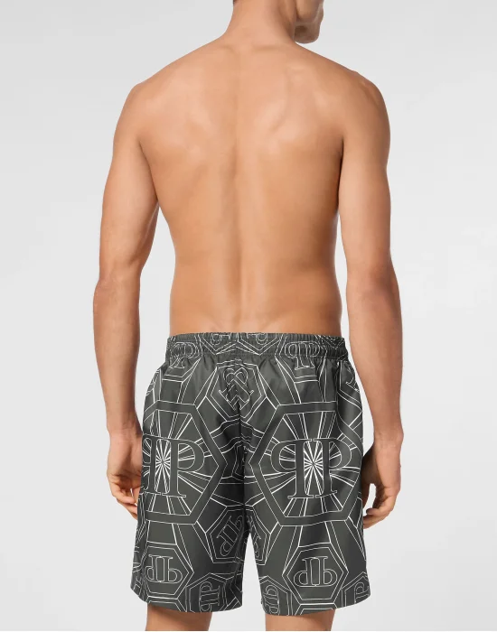 Jogging Printed Shorts with Hexagon Monogram