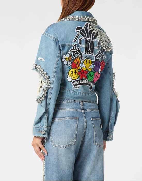 Denim Cropped Jacket Smile